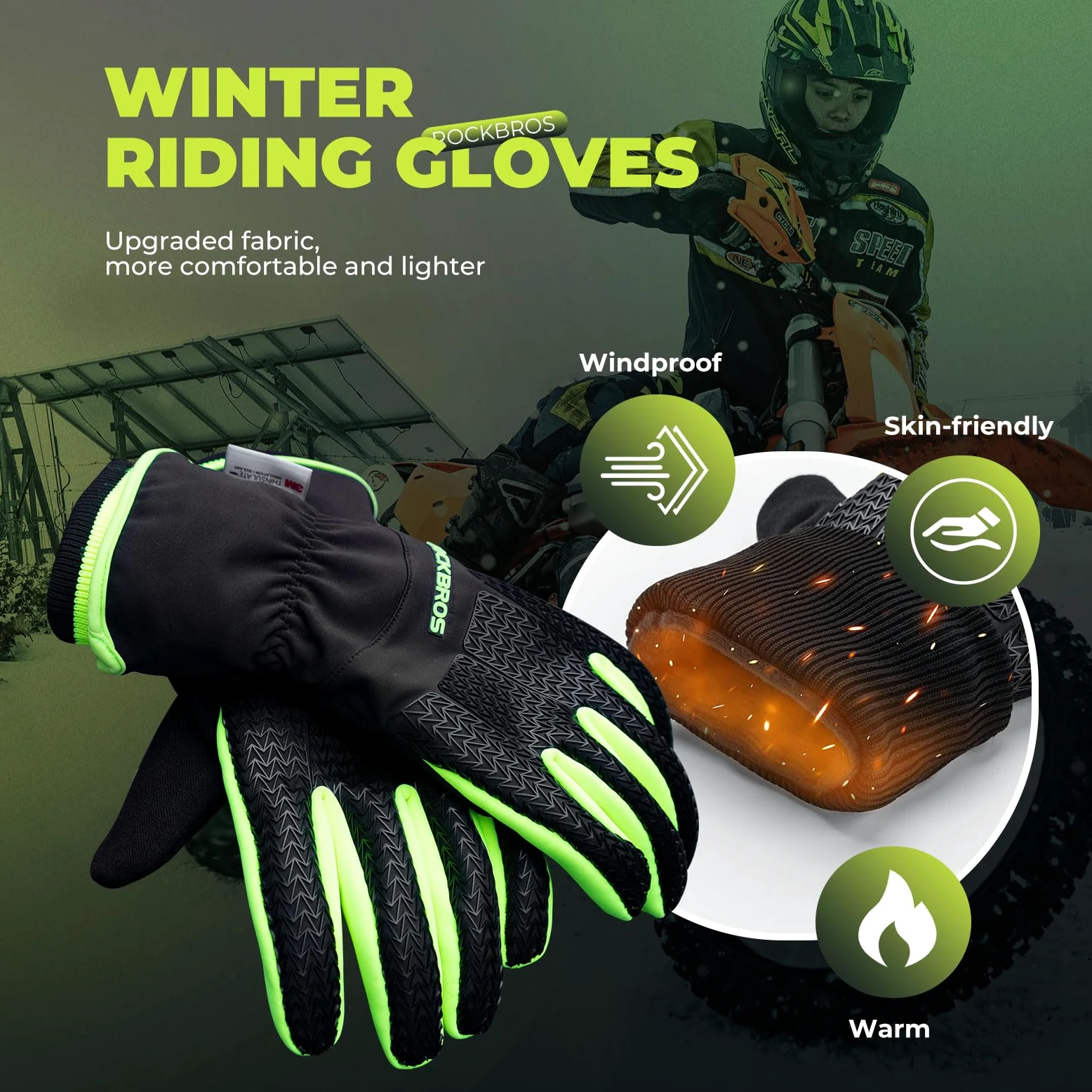 ROCKBROS Guantes de Invierno, Guantes Térmicos de Thinsulate Ciclismo Pantalla Táctil para Hombre Mujer, Guantes Cálidos para Bicicleta Running Senderismo