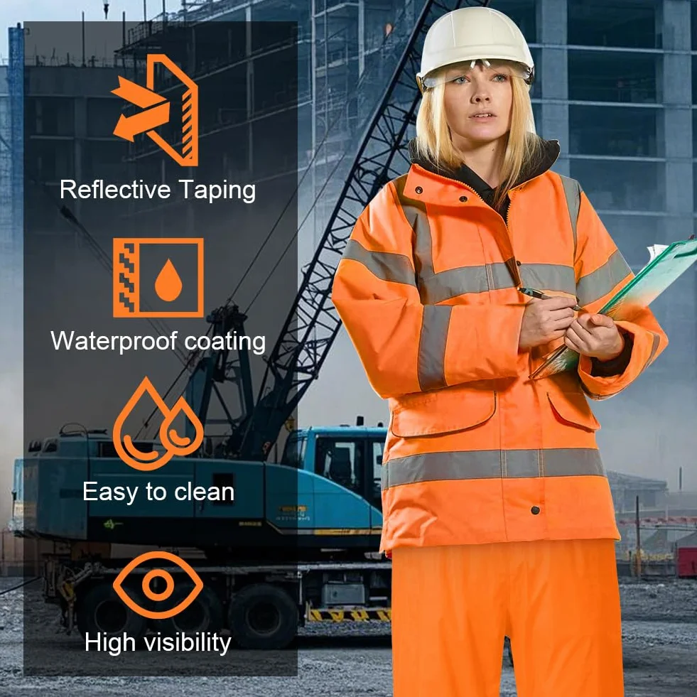 AUYAO Pantalón de Alta Visibilidad, Pantalón de Lluvia Hi-Vis de Doble Capa, Pantalones de Lluvia Reflectantes e Impermeables, Pantalones de Trabajo Hombre y Mujer para Exterior