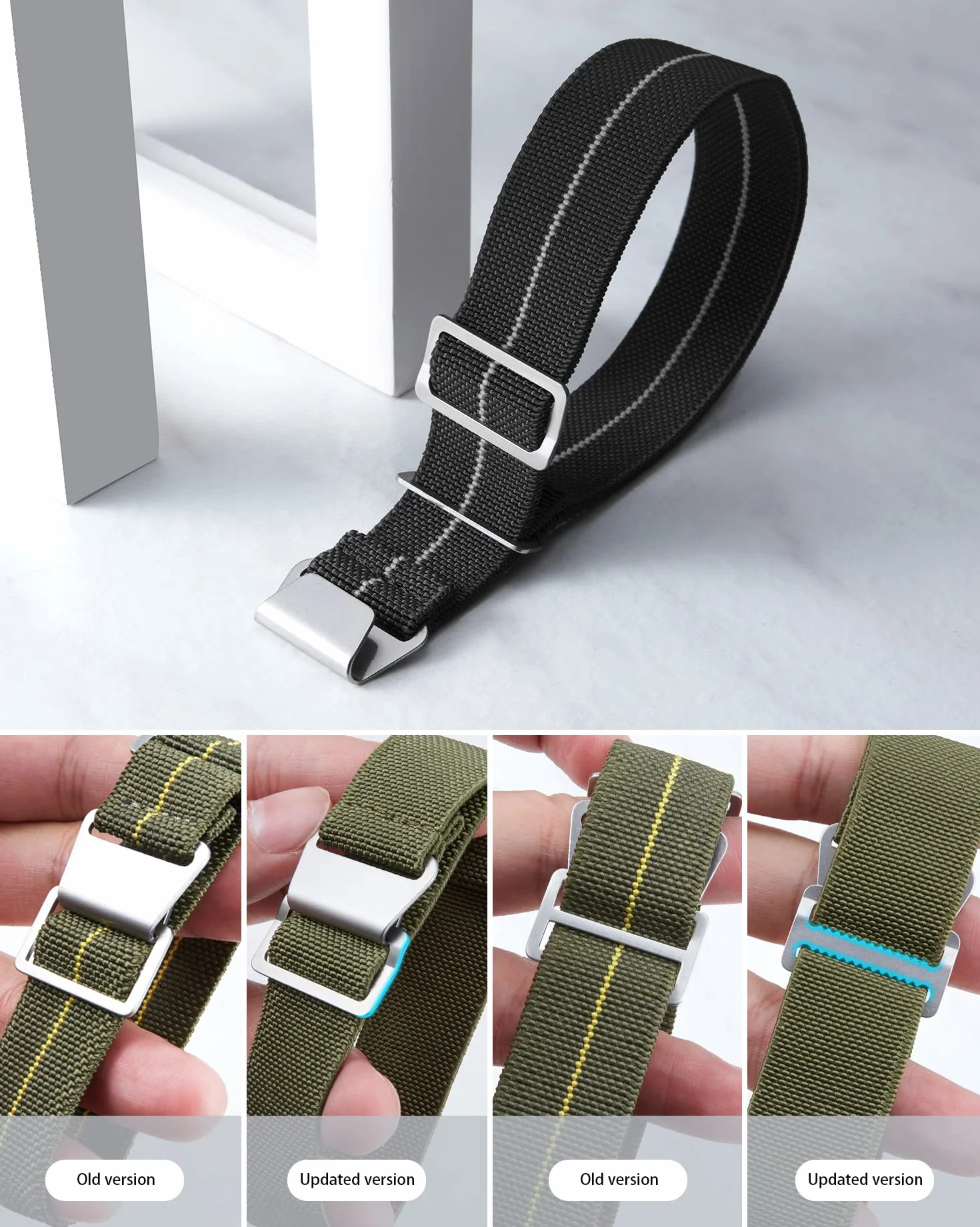 BINLUN Elástico Nylon Correa Reloj Marina Nacional Cierre de Gancho Correa para Reloj Calidad Alta con Hebilla Negra Plateada para Hombre Mujer 18/20/22mm