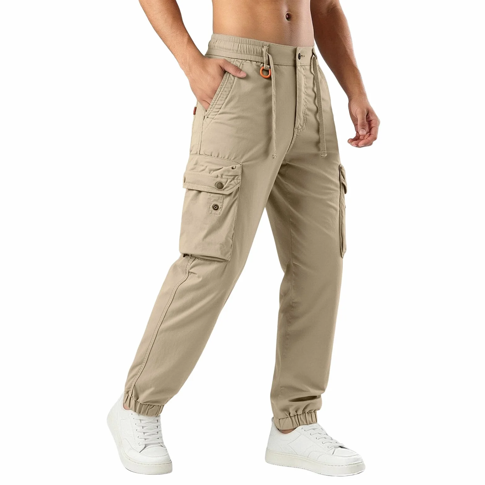 Generisch Pantalones cargo para hombre, elásticos, holgados, pantalones chinos, pantalones cargo para exteriores, cintura elástica, pantalones de senderismo con varios bolsillos, para el trabajo, para