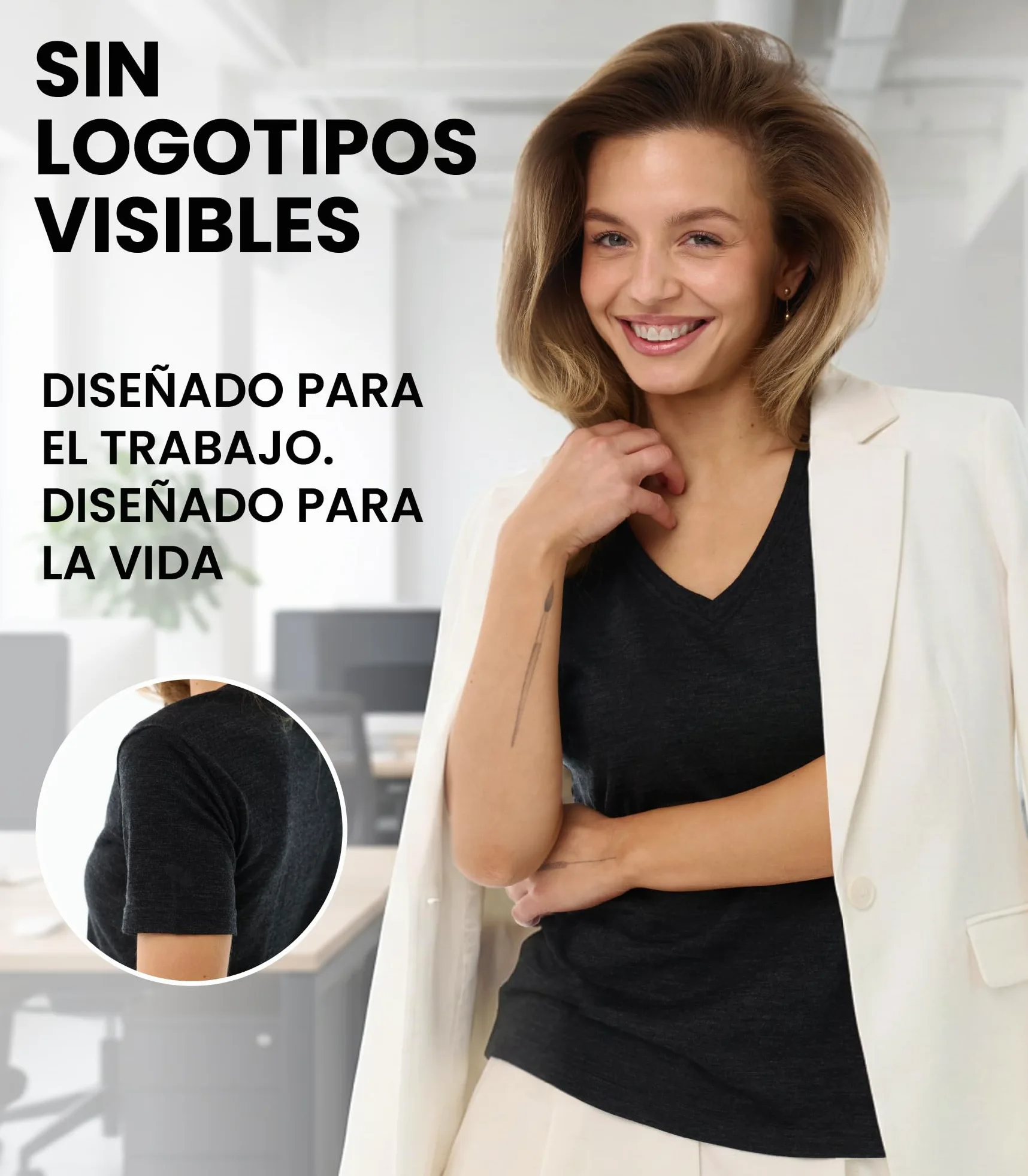 Merino.tech Camiseta Termica Ropa Interior - 100% Lana Merino (Negro Sólido, Small)