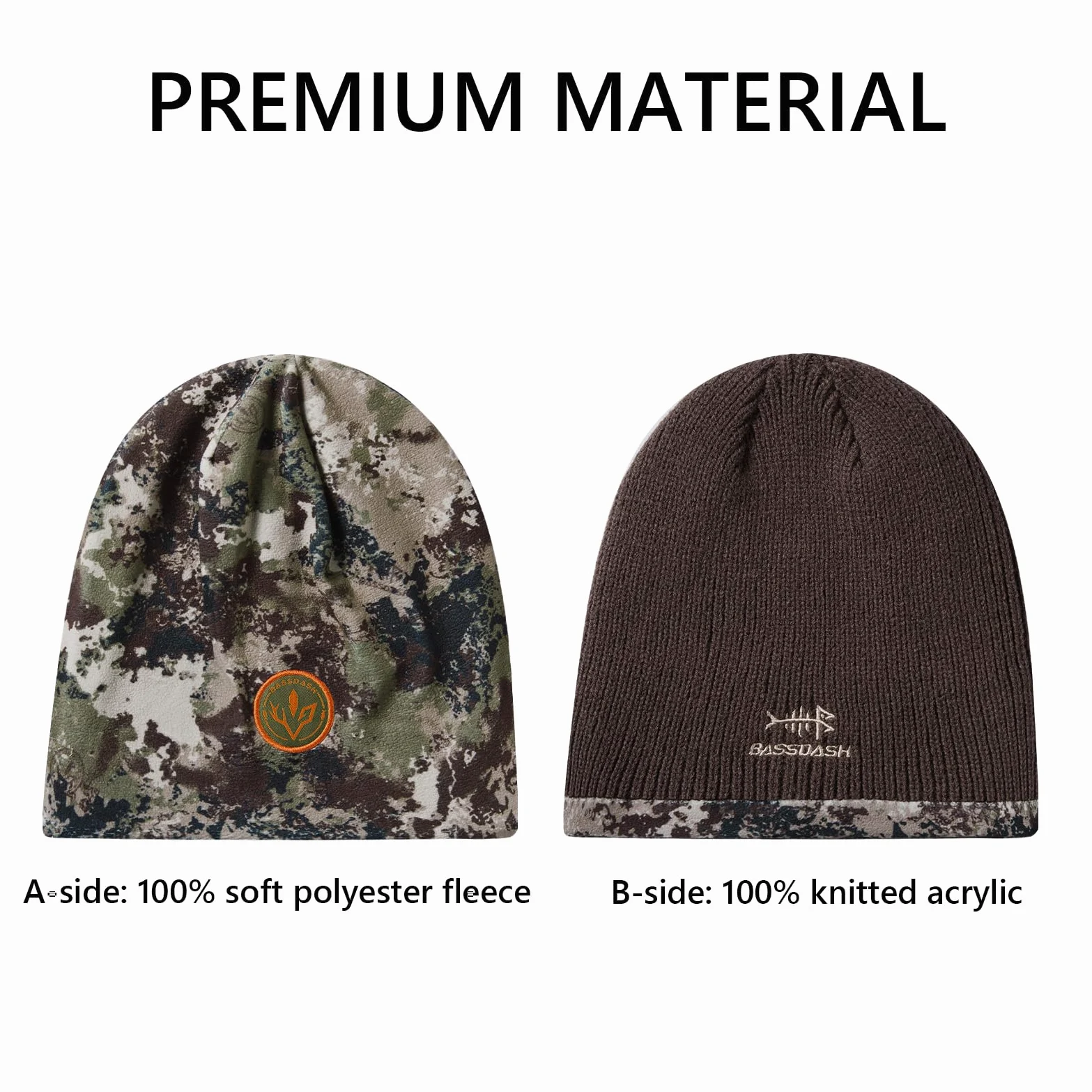 Bassdash Gorro de Invierno de Polar Resistente al Viento y Reversible, Caliente y Grueso, Ajuste Elástico para Hombres y Mujeres, Sombrero de Pescador Unisex con Borde Ajustable