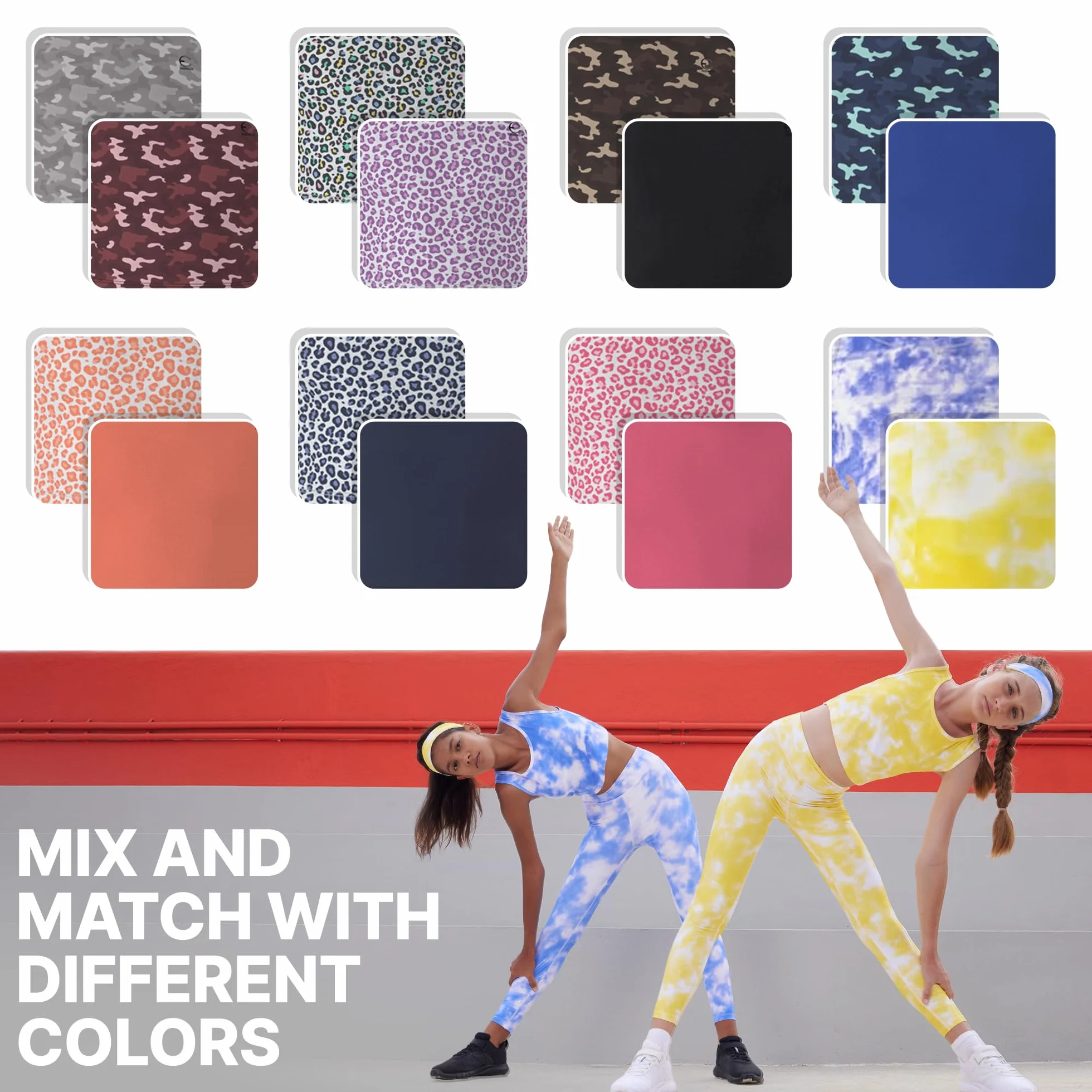 Girls Athletic Leggings Yoga Pants w/Sleeveless Crop Tank Tops for Kids Workout Cheer Dance Run Sizes 3-16, 5pc Set