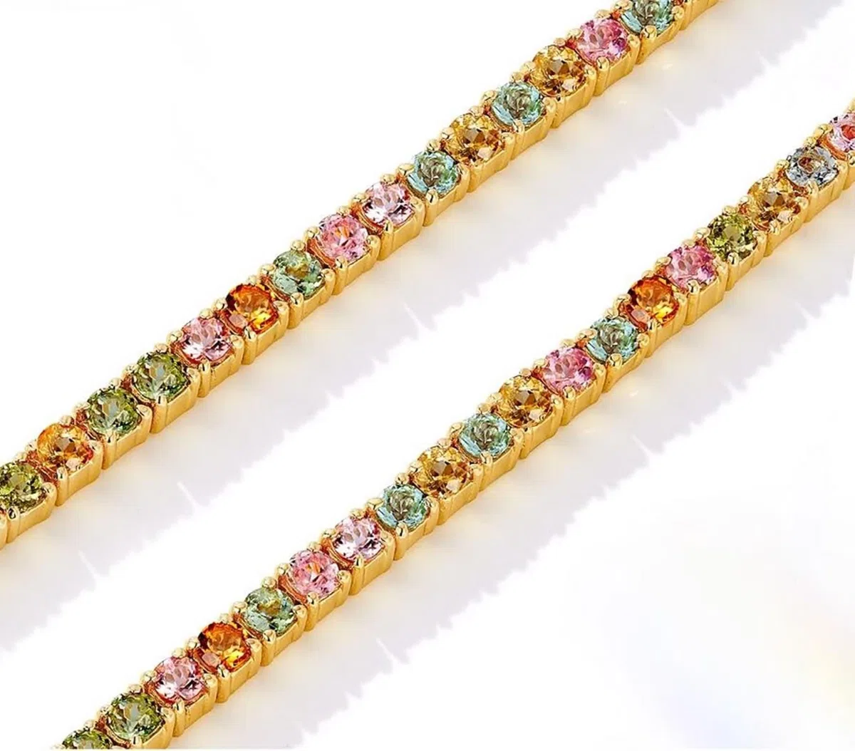 Pulseras de Mujer de Oro Amarillo 9K / 14K / 18K, Redondo con Turmalina Multicolor de 3,3 ct, Cadena Extensible 16 CM + 5 CM, Pulseras de Mujer de Oro Colorido