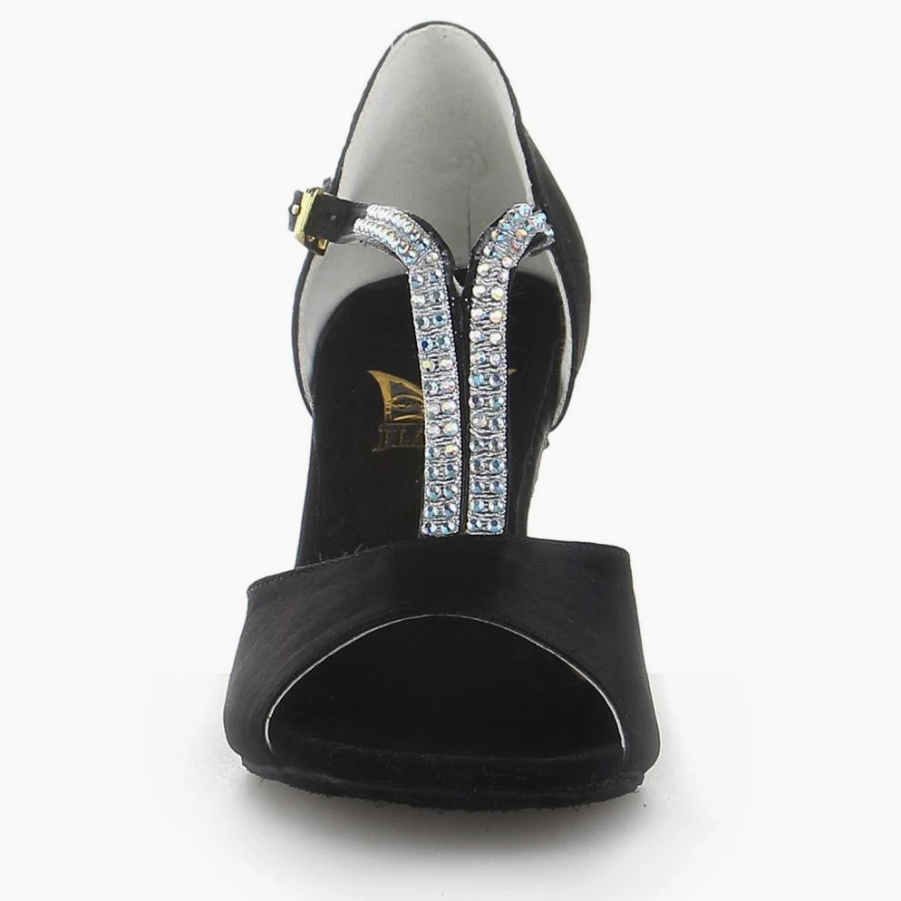 JIA JIA 20520 Sandalias de mujer Tacón acampanado Super Satén Zapatos de baile latino