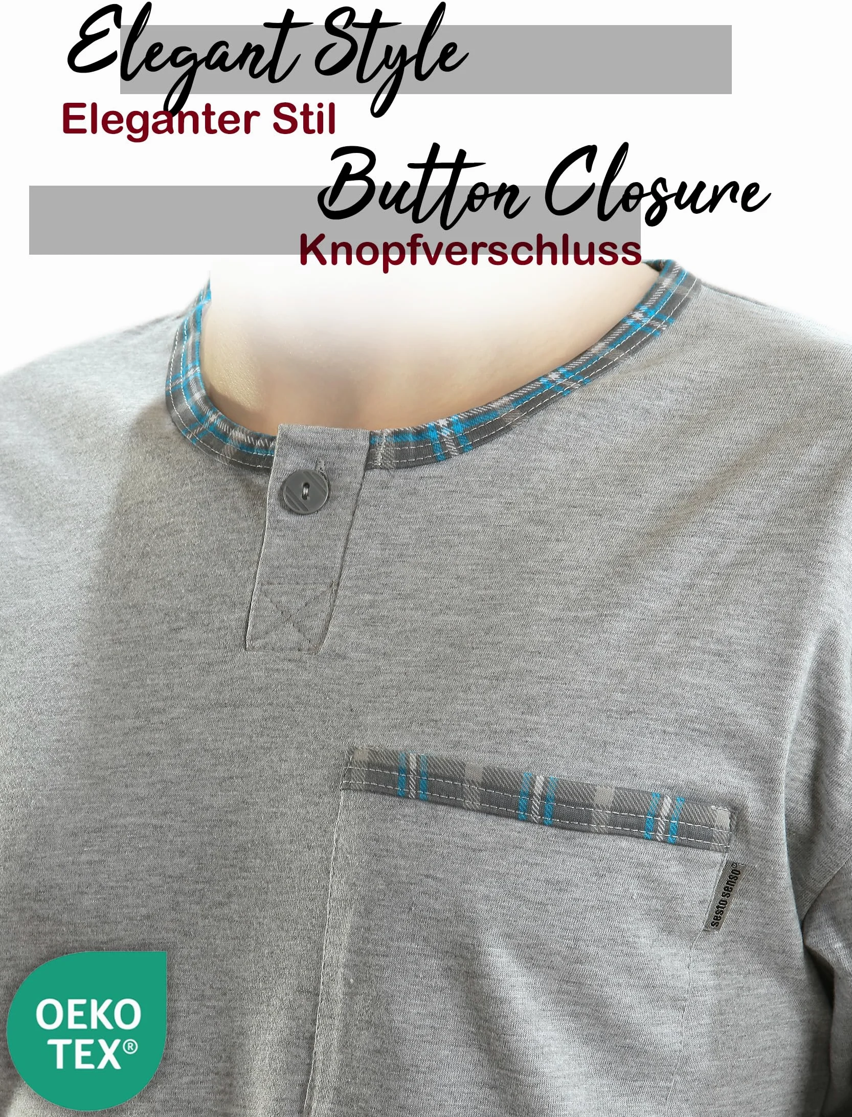 Sesto Senso Pijama Hombre Largo Algodon Inverno Clásico 2 Piezas Ropa De Dormir Conjunto Camisa Manga Larga Pantalones Largos
