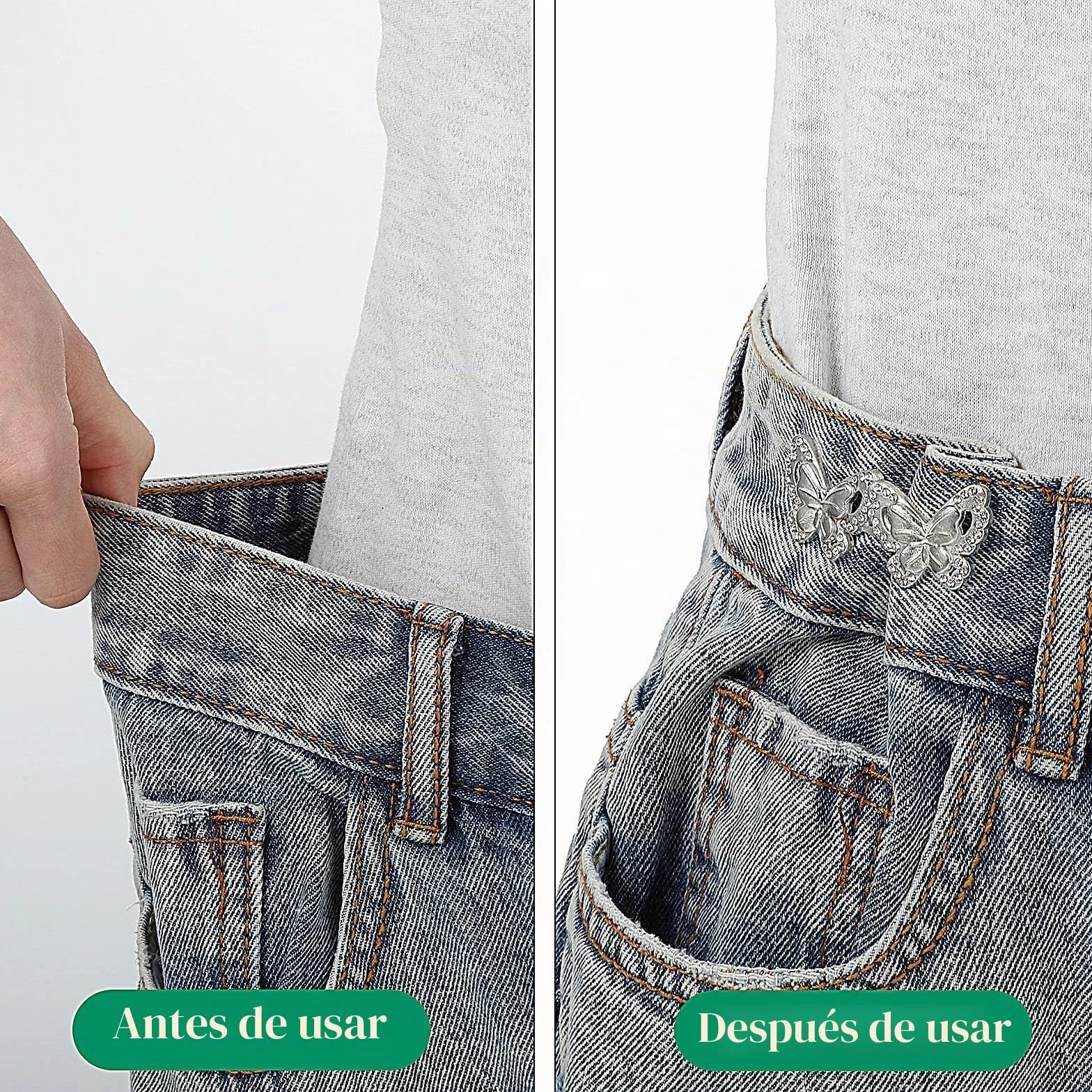 Andibro Juego de 4 tensores de cintura ajustables, hebillas de cintura desmontables, botones de ajuste para pantalones, jeans, faldas, mangas, plateado
