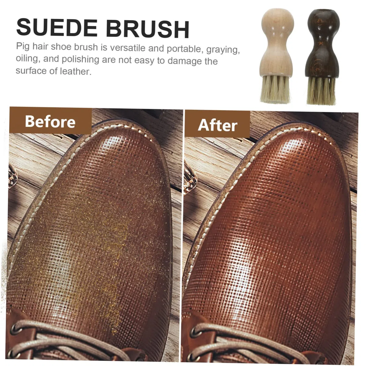 SHERCHPRY 11 Juegos Cepillo para Lustrar Zapatos Enderezar Pie Cepillo para Zapatos Al Aire Reutilizable Ranura Betún Zapato Pegajoso Marrón Pelo De Cerdo 2 Piezas*11