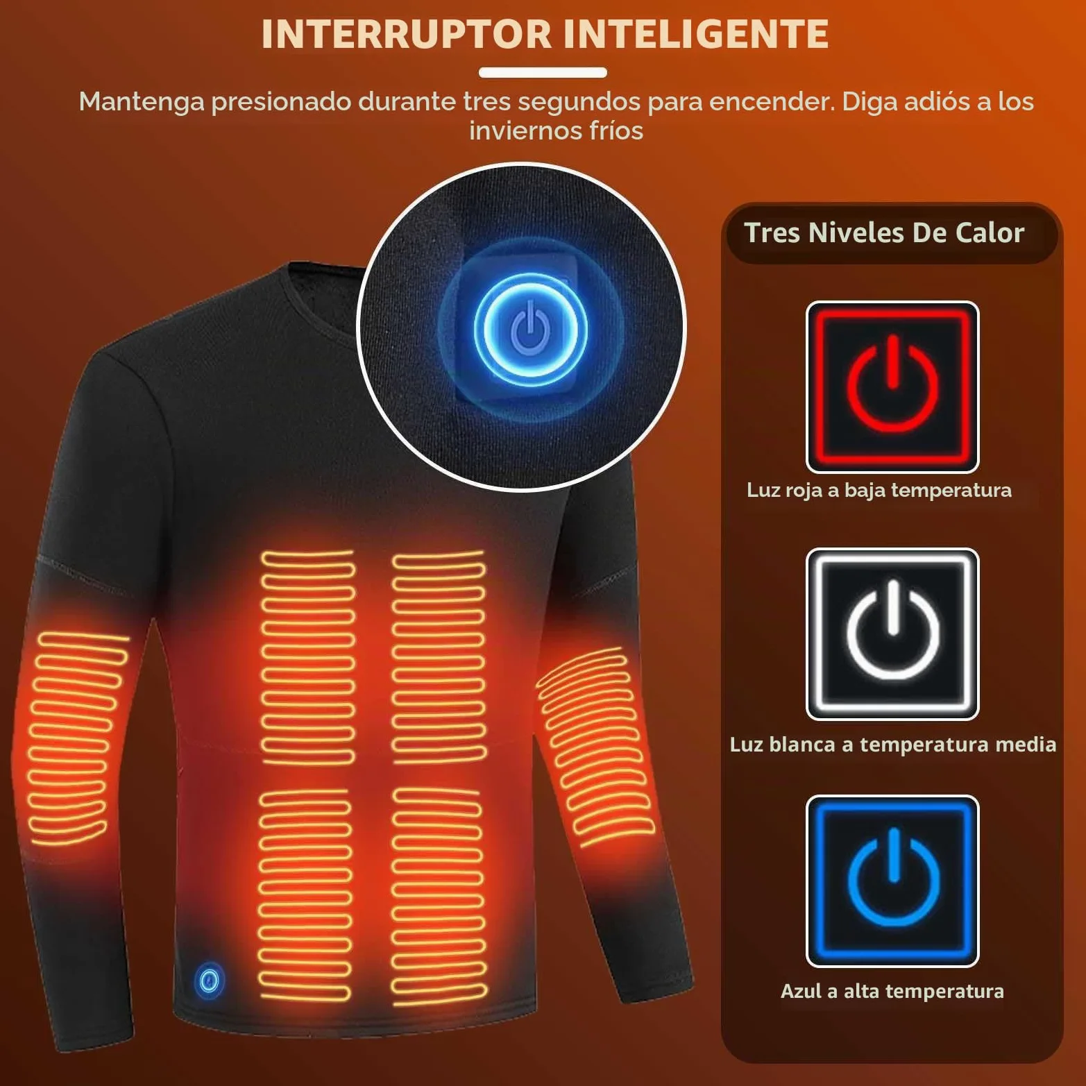 Camiseta Calefactable Térmica, Calentador Ropa Interior de Manga Larga para Hombres y Mujeres, Forro Polar Ropa Termica Electrico USB para Moto al Aire Libre