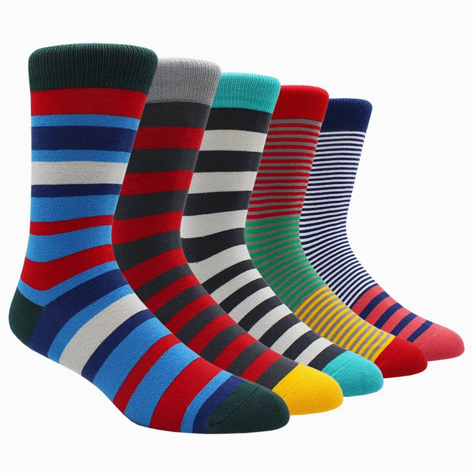 Moda algodón Divertido largas Mujeres y Hombres Calcetines Contraste Color Arco Iris de tamaño más Grande Calcetines de Rayas for Hombres Calcetines (Color : 5 Pairs- NY010, Size : EU41-48)