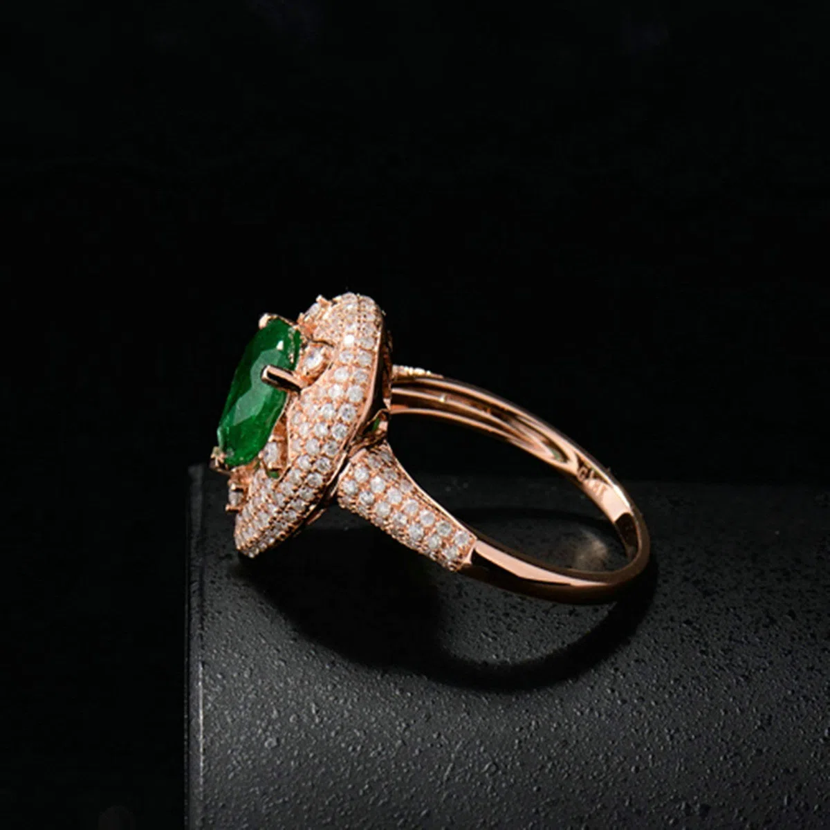 Anillos de boda de oro rosa para mujer, oro real de 18 quilates, 14 quilates, 9 quilates, talla H 1/2-V 1/2, anillos de compromiso de matrimonio con gota de agua con esmeralda de 2 quilates y