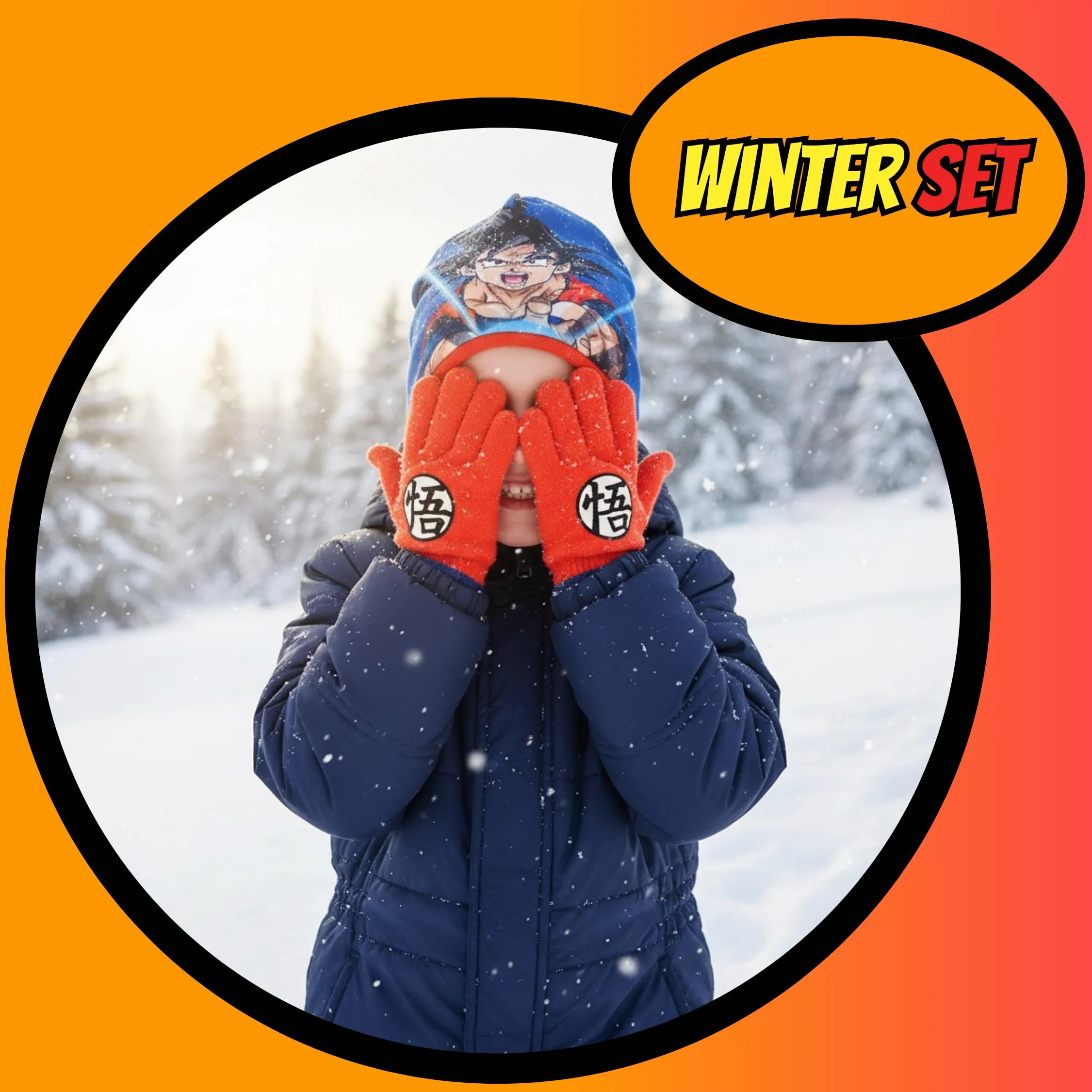 Dragon Ball Z Gorro y Guantes para Niño, Conjunto de Invierno Infantil Diseño Goku, Regalo para Niños