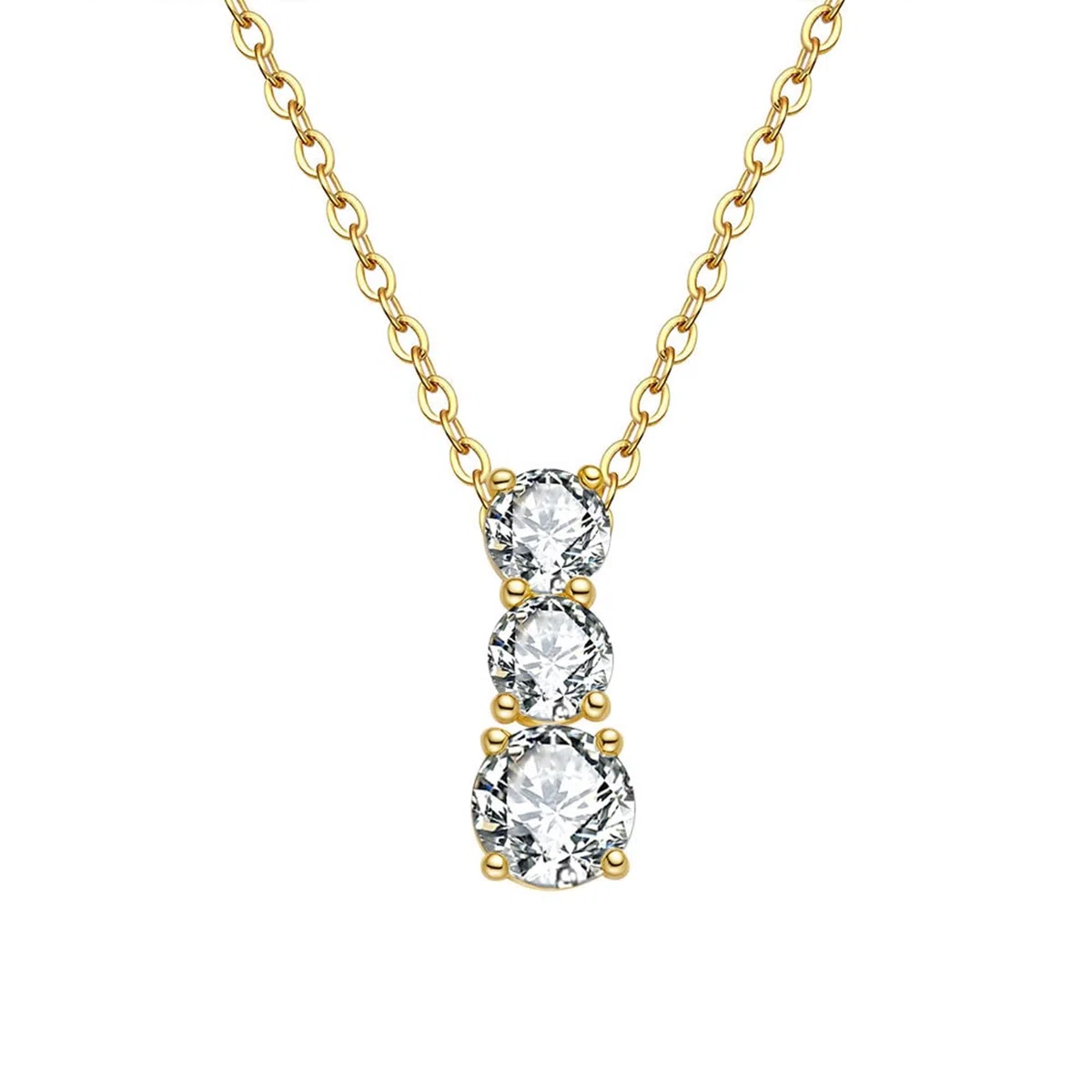 Wycian Collares de moissanita para mujer, collar de San Valentín de tres piedras para mujer, 40 + 5 cm