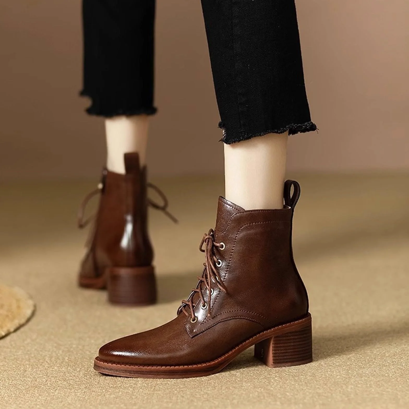 Genérico Botines Mujer Vestir Cordones Plataforma Botas Puntera Redonda Elegantes Zapatos Cómodos Ligeros Caminar Bota Casuales Antideslizantes Botin para Otoño Invierno Trabajo Paseo y Uso Diario