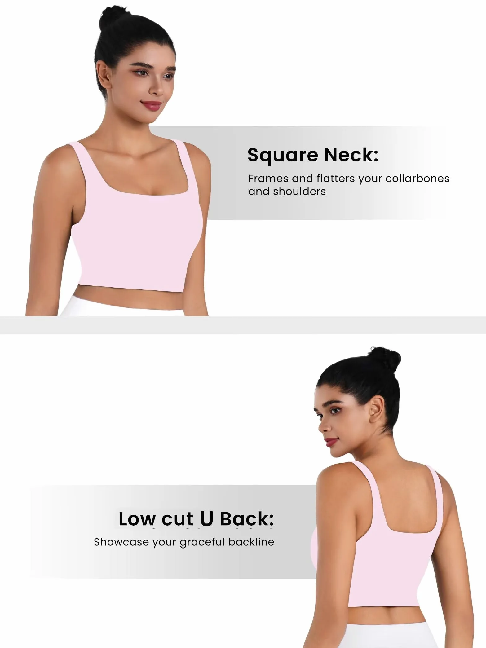 Sunzfly - Brasier deportivo de cuello cuadrado para mujer con almohadillas extraíbles, brasier integrado, camiseta sin mangas para verano, entrenamiento, yoga