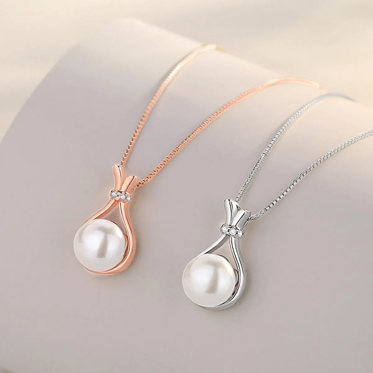 Collar para mujer, joyería de moda, lágrima de oro rosa de 9K/14K/18K con colgante de perla y moissanita, cadena alargada: 40+5cm
