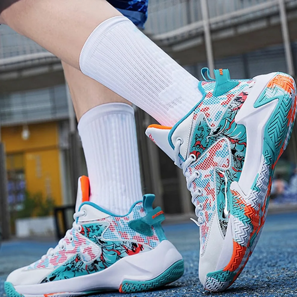 Zapatillas de baloncesto para hombre, zapatillas transpirables para parejas, gimnasio, calzado para correr, Blanco Naranja, treinta y ocho