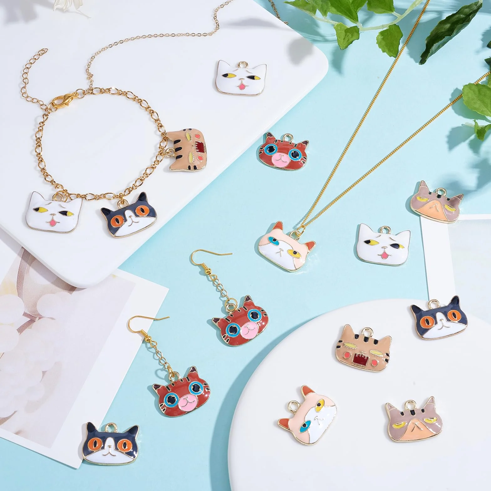 18 Pieza de Colgante de Gato Esmaltado, Colgante de Esmalte de Aleación de Animal Lindo, Color Mezclado para Joyería, Collar, Pendientes, Pulseras, Manualidades