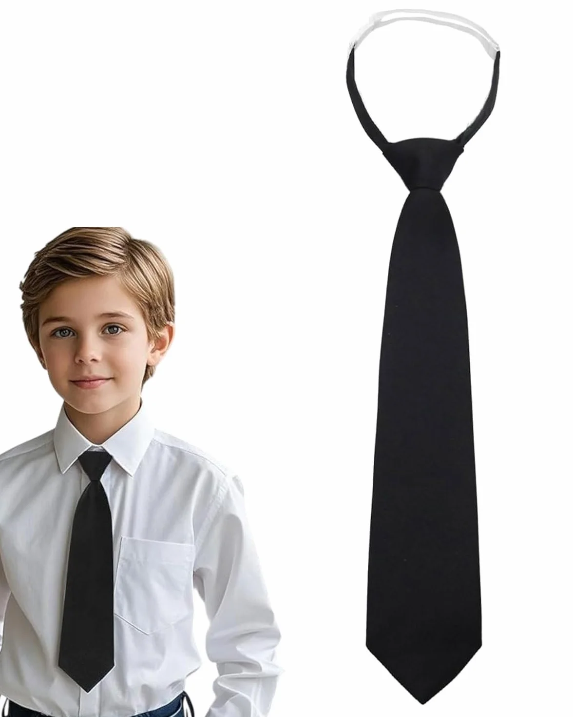 Corbata Formal Negra,corbata niña， Corbata Pre-Atada para Niño, Ajustable y Formal - Microfibra de Color Sólido - Ideal para la Escuela y Eventos - Perfecta para Cumpleaños