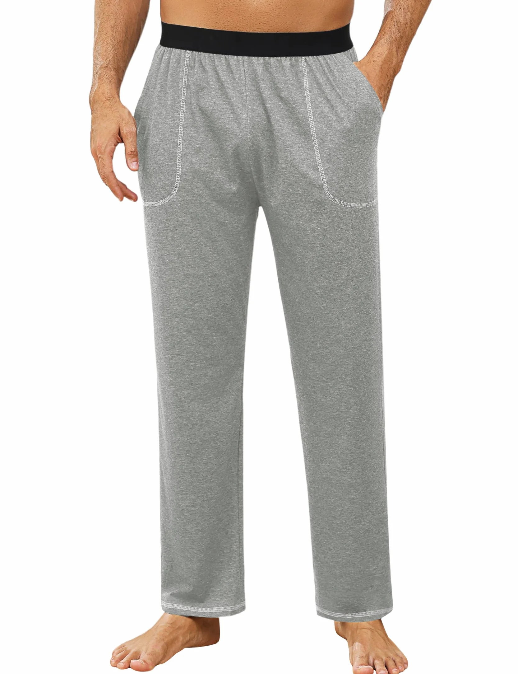 Pantalón de Pijama para Hombre Largo Algodón Pantalones Casuales Pantalón de Dormir Color Sólido Pantalon Pijama Hombre con Bolsillos y Cintura Elástica
