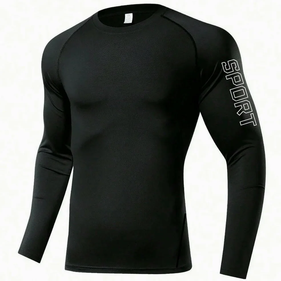 DYRBF - Camiseta de compresión de manga larga para hombre, para correr, secado rápido, protección solar, capa base deportiva
