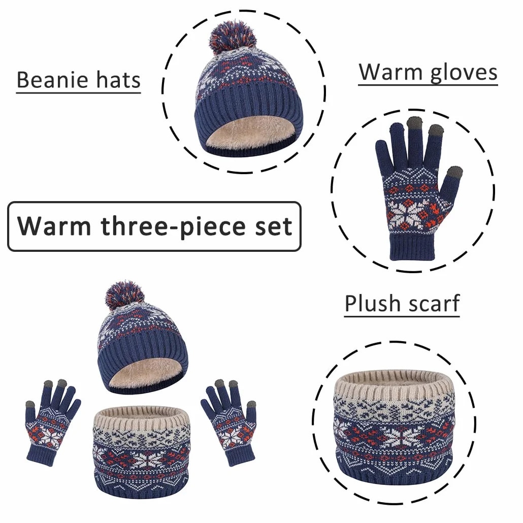 3 in 1 Conjunto de Gorro Bufanda y Guantes Niños Conjunto de Gorro Bufanda y Guantes Niña Set Niños Conjunto de Bufanda Gorro Guantes Forro Polar Beanie Gorro Sombrero