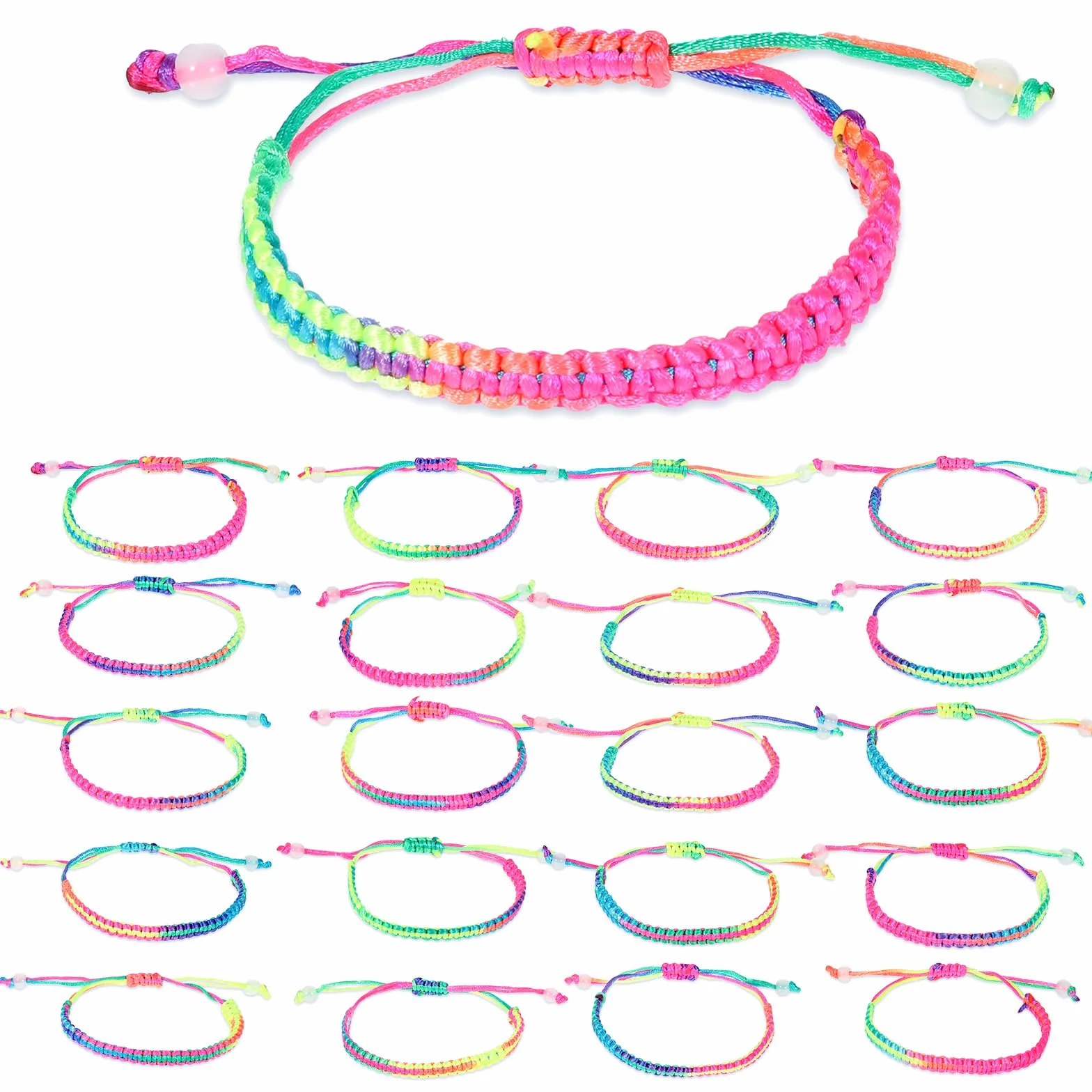 20 pulseras coloridas de la amistad, ajustables, para niños, pulseras tejidas, pulseras de la amistad para hombre y mujer