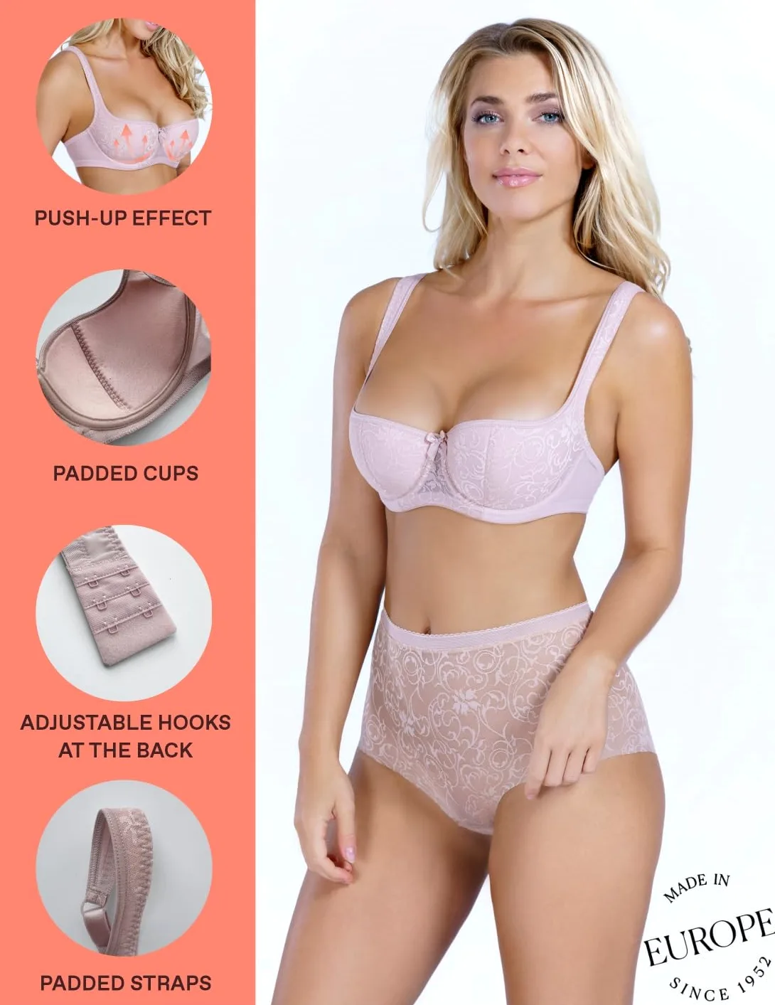 ROSME Sujetador Balconet de Mujer Lingerie con Tirantes Acolchados, colección Grand