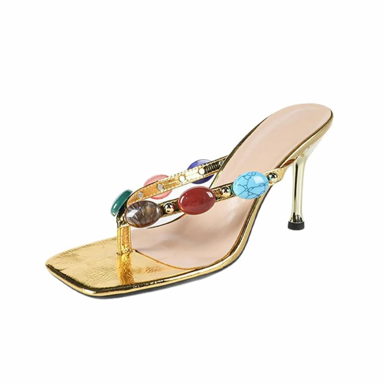 Chanclas De Mujer Tendencia de verano Clip dedos cuadrados zapatillas mujer tacones bajos Casual fiesta chanclas zapatos mulas diapositivas sandalias gladiador femenino Chanclas De Playa Mujer