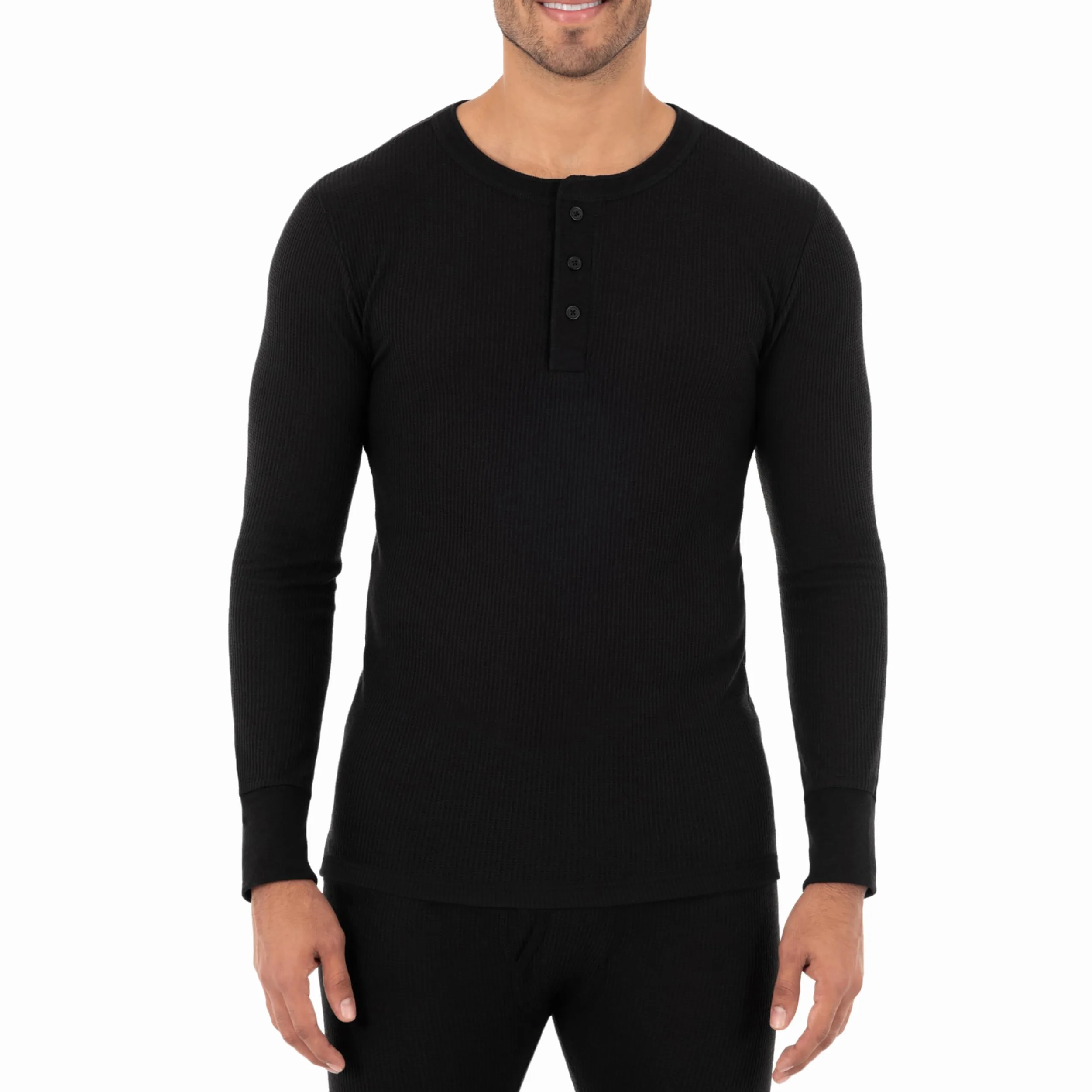 Fruit of the Loom Ropa Interior Térmica de Gofre Reciclado Henley Top (1 Y 2 Paquetes) Camiseta de Pijama Hombre