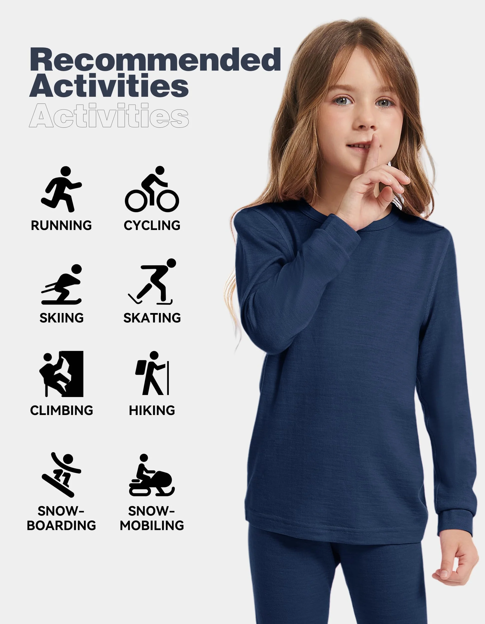 Camiseta interior térmica ligera unisex de lana merino 100 % para niños