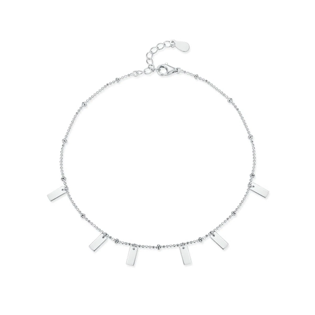 Pulseras de Oro Blanco para Mujer 9Kilates / 14Kilates / 18Kilates, Cadena con Rectángulo, Cadena Extensible 16 CM + 5 CM, Pulsera de Mujer Plata