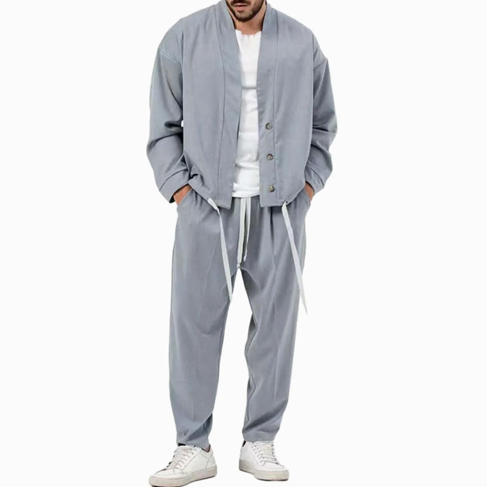 Conjunto de Chándal Hombre Con Sudadera Cardigan, Pantalones De Jogging | Chándal Hombre Conjunto Cárdigan Top de Manga Larga y Pantalones de Correr con Cintura Elastica Running