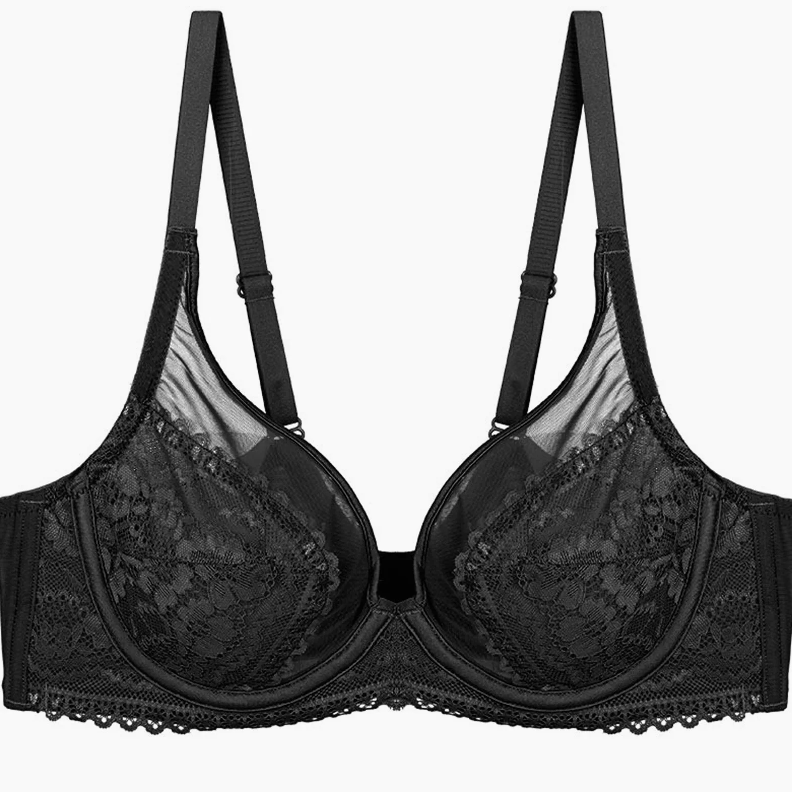 Brasier Minimizer para mujer, sin forro con aros, figura completa de encaje ultrafino, talla grande, cobertura completa sin acolchar