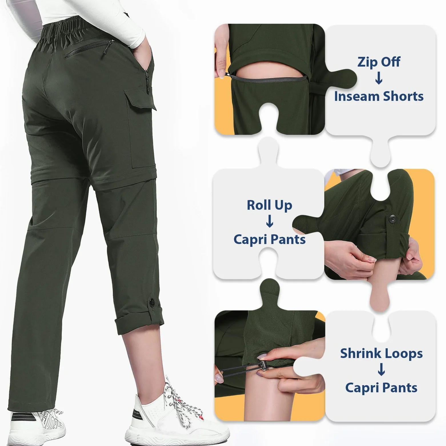Hiauspor Pantalones de Senderismo para Mujer Convertibles Trekking Montaña Ligeros con Cremallera Secado Rápido Pantalon Elásticos para Exteriores UPF 50+