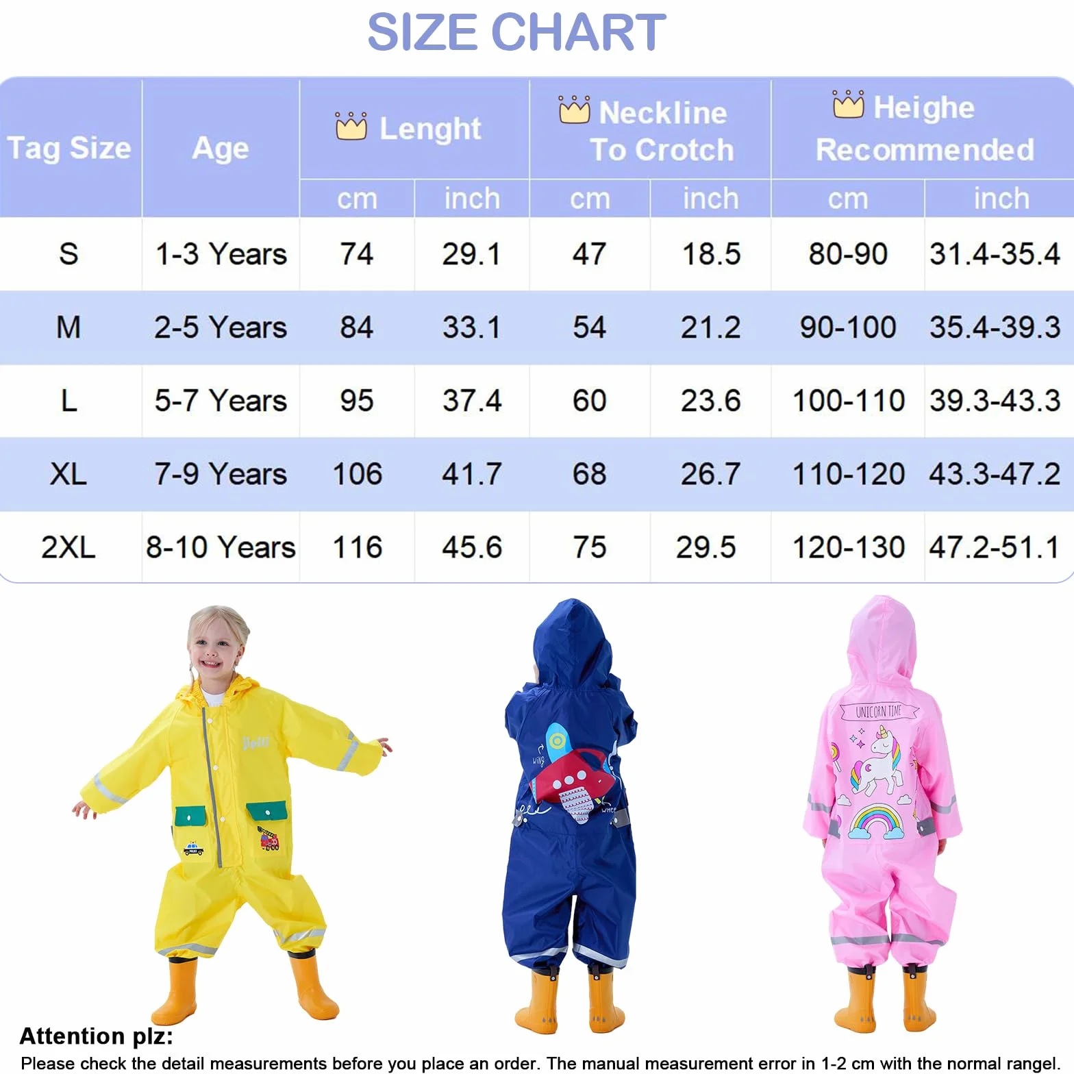 Traje de Lluvia Niños Niñas Chubasquero de Una Pieza Niños Mono Impermeable Lindo Dibujo Poncho de Lluvia Ligero Traje de Barro Unisex Ropa de Lluvia 1-10 Años