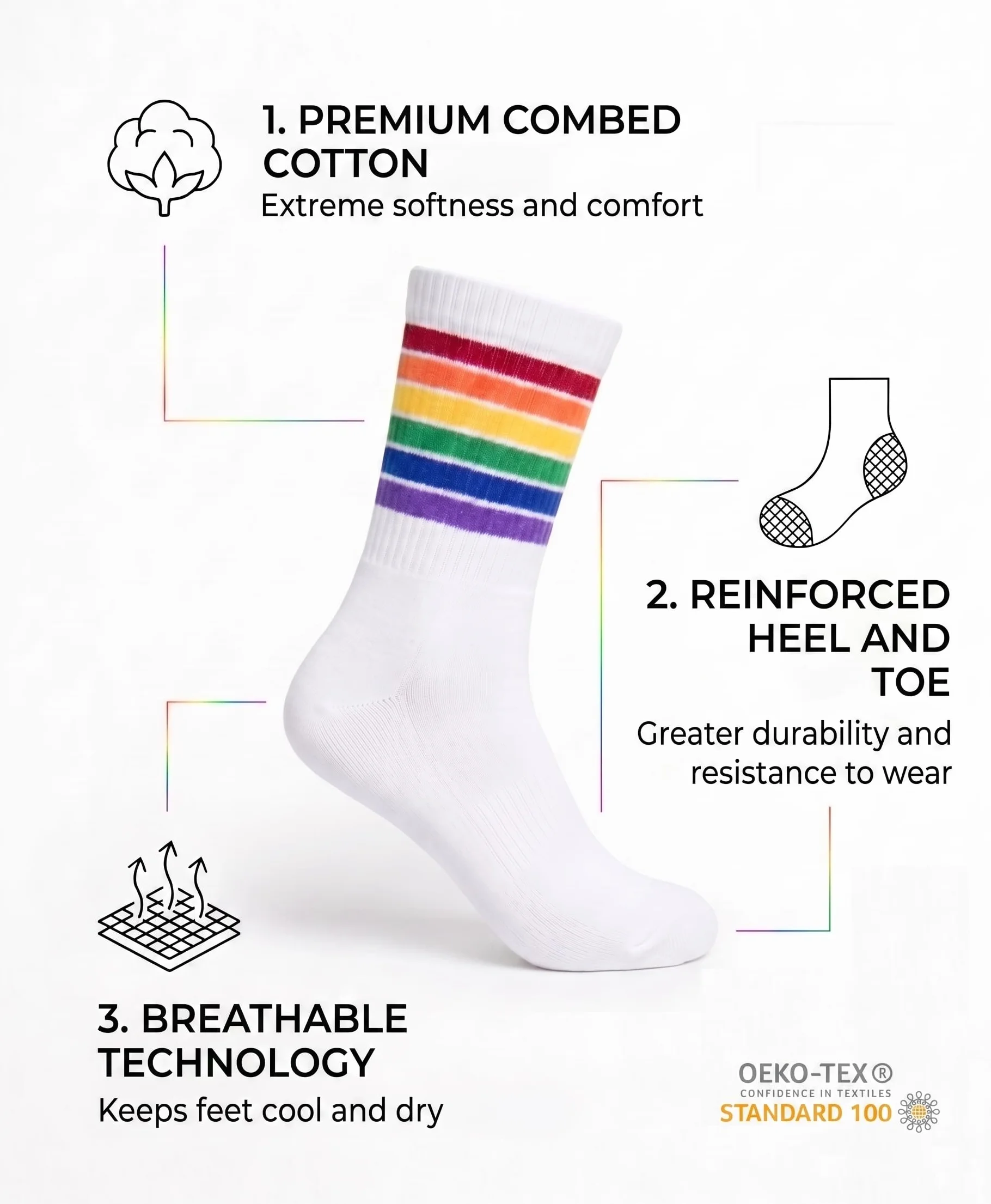 Calcetines Pride Sport Premium Unisex - Calcetines Deportivos de Algodón con Bandera Arcoíris LGTBI - Accesorios Cabalgata Orgullo LGTBQ+ para Hombre y Mujer