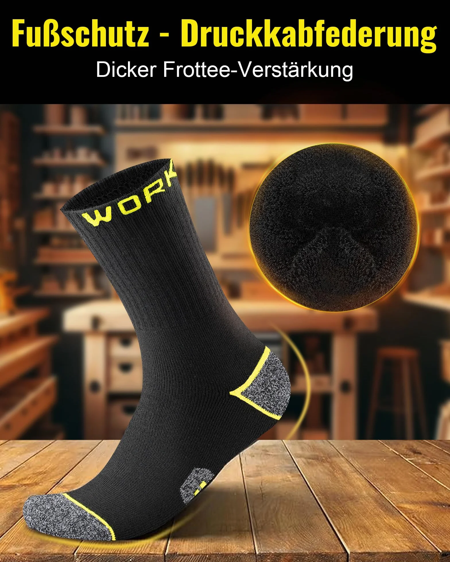 10 Pares Calcetines de Trabajo Hombre, Ideales para Botas, WORK Socks Acolchados y Reforzados, Calcetines Funcionales y Transpirables con puño Cómodo