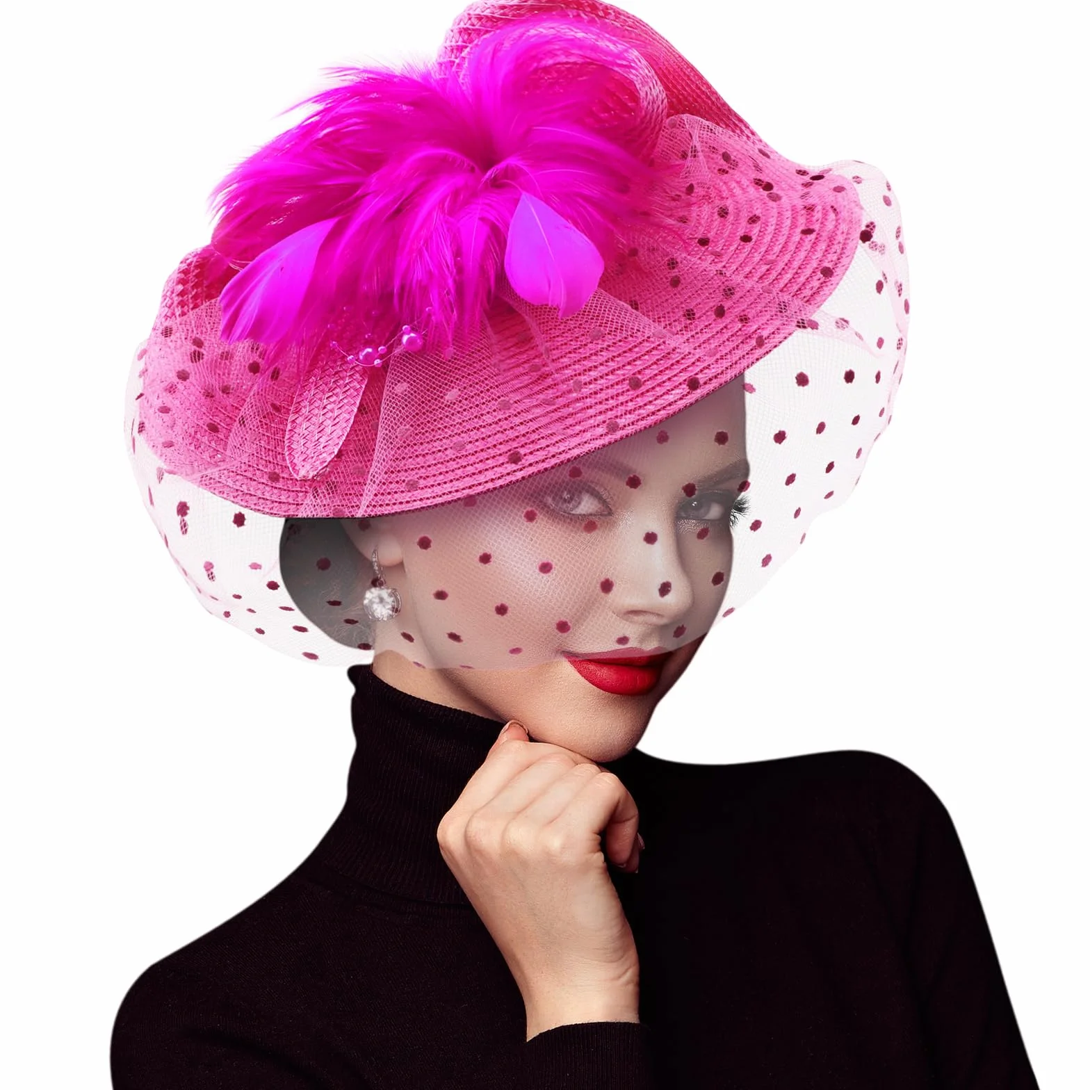 DRESHOW Fascinators Sombrero de Mujer Flor de Malla de Plumas Fascinator Boda Cocktail Tea Party Sombreros Tocados para Niñas y Mujeres