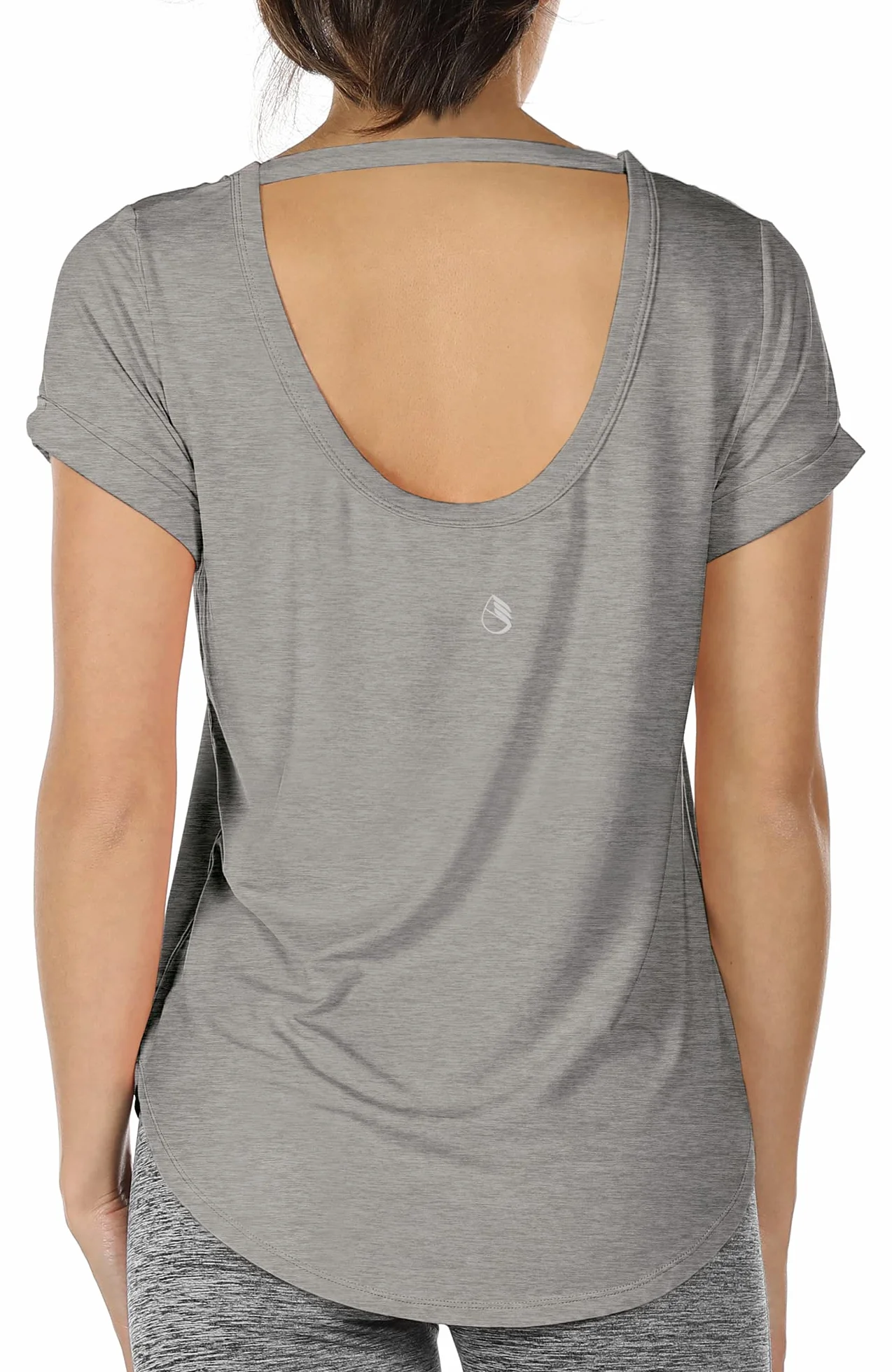 icyzone Camiseta de Yoga Deportiva de Suelta Transpirable de Manga Corta de Espalda Abierta para Mujer