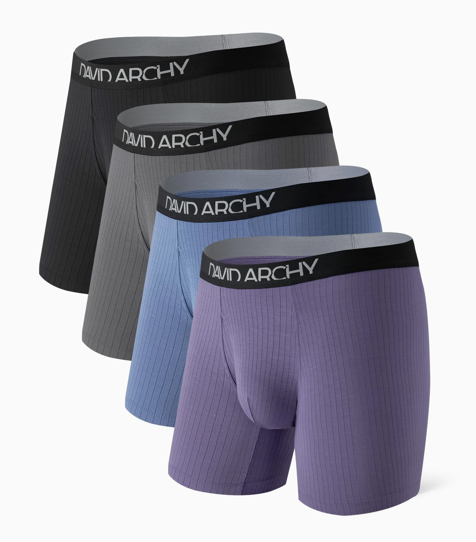 DAVID ARCHY Calzoncillos tipo bóxer transpirables de rayón hechos de bambú para hombre, paquete de 4 con bragueta
