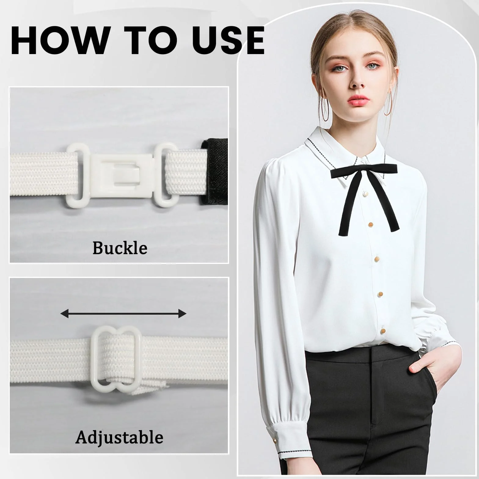 Corbata Ajustable para Niña y Mujer - Corbata Larga de Uniforme con Aspecto de Seda y Banda Elástica Brillante