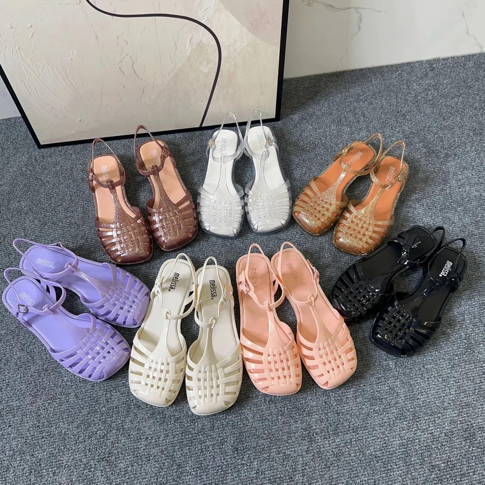 RXZCHH Sandalias Planas Romanas con Punta Cuadrada para Mujer, Zapatos de gelatina calados, Sandalias Informales de Verano para Playa, Talla única pequeña (púrpura, 39)