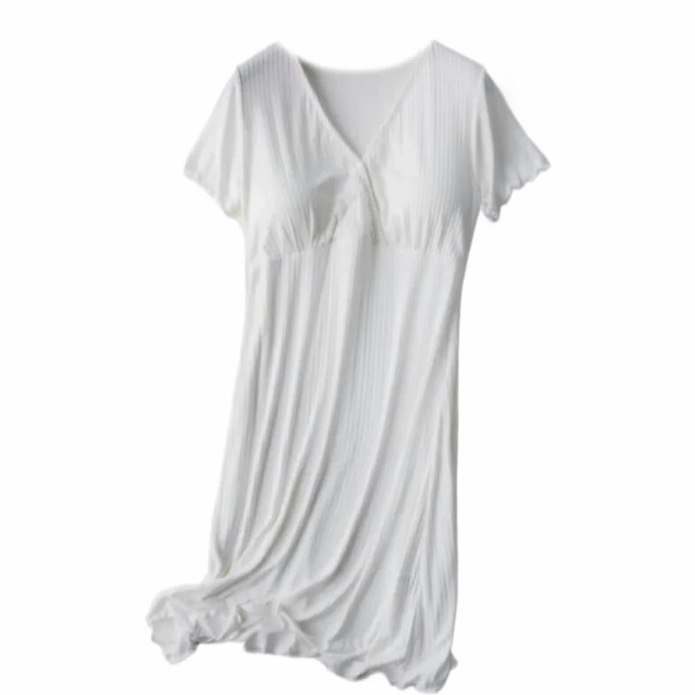 Camisón para Mujer - Verano Mujer Color Sólido Cuello Pico Manga Corta Vestido Algodón Vestidos De Moda Pijama Ropa De Casa Camisón De Verano