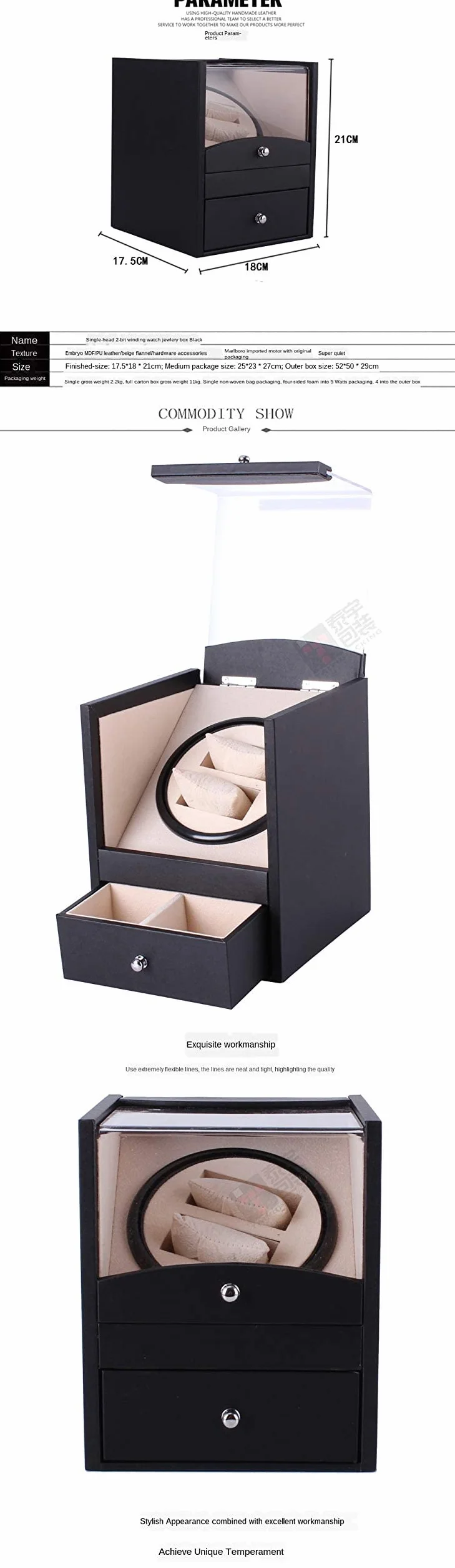 MR Maestro Relojero Vitrina Watch Winder 4 Variedades Rotación Automáticos