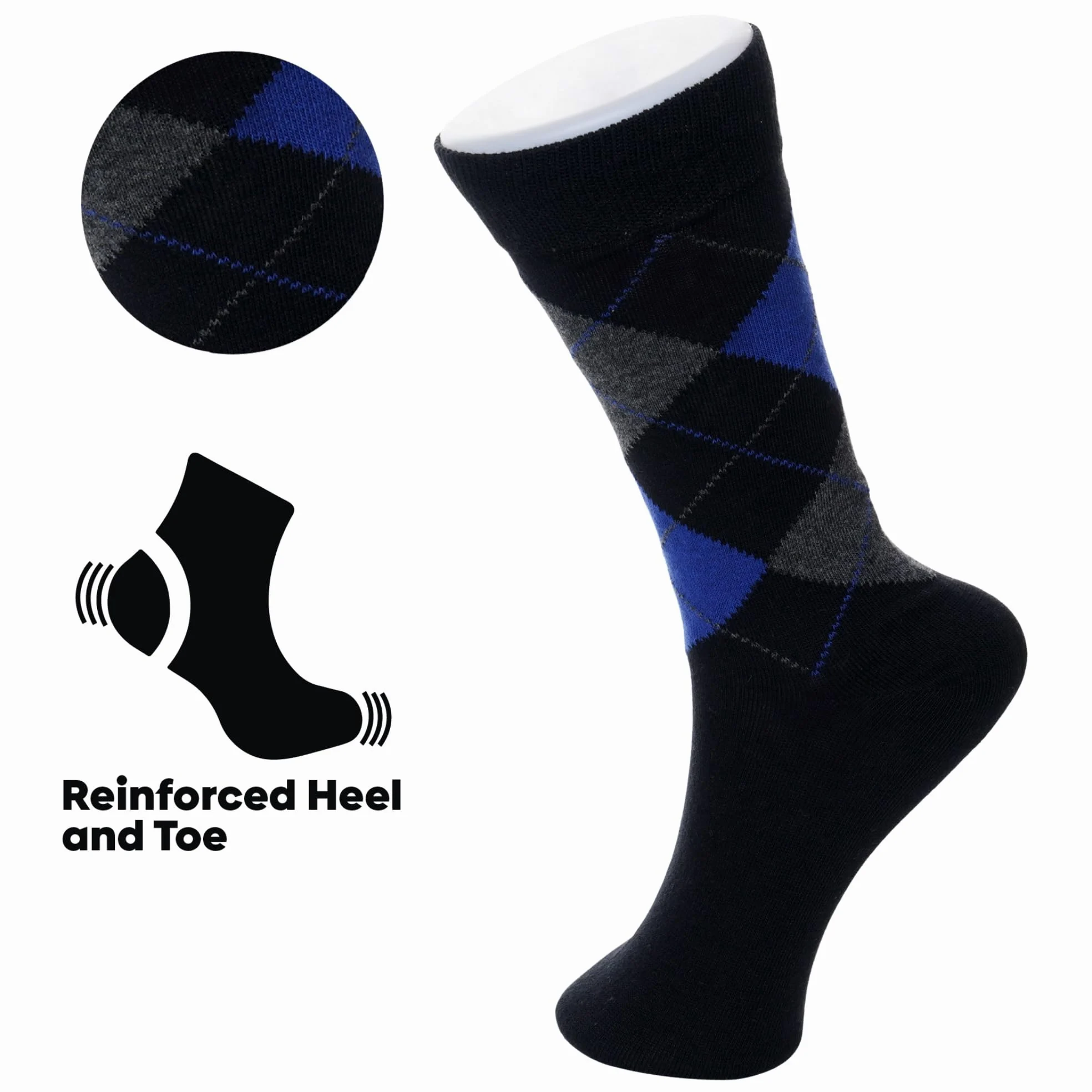 alpine swiss Calcetines de vestir de algodón para hombre, paquete de 6, tamaño de zapato de Argyle acanalado sólido