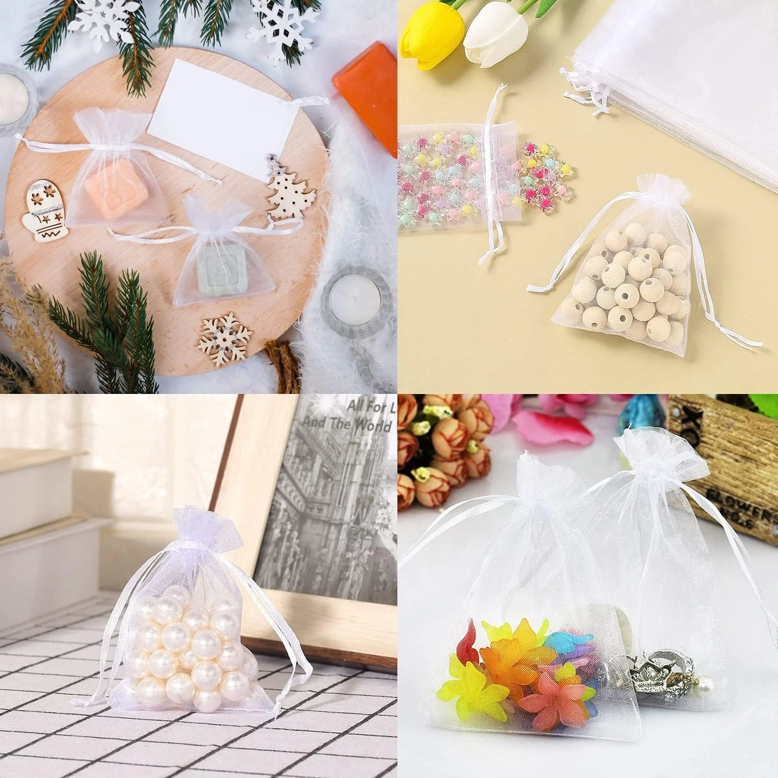 Carehabi 100 bolsas de regalo de organza color blanco 7 x 9 cm