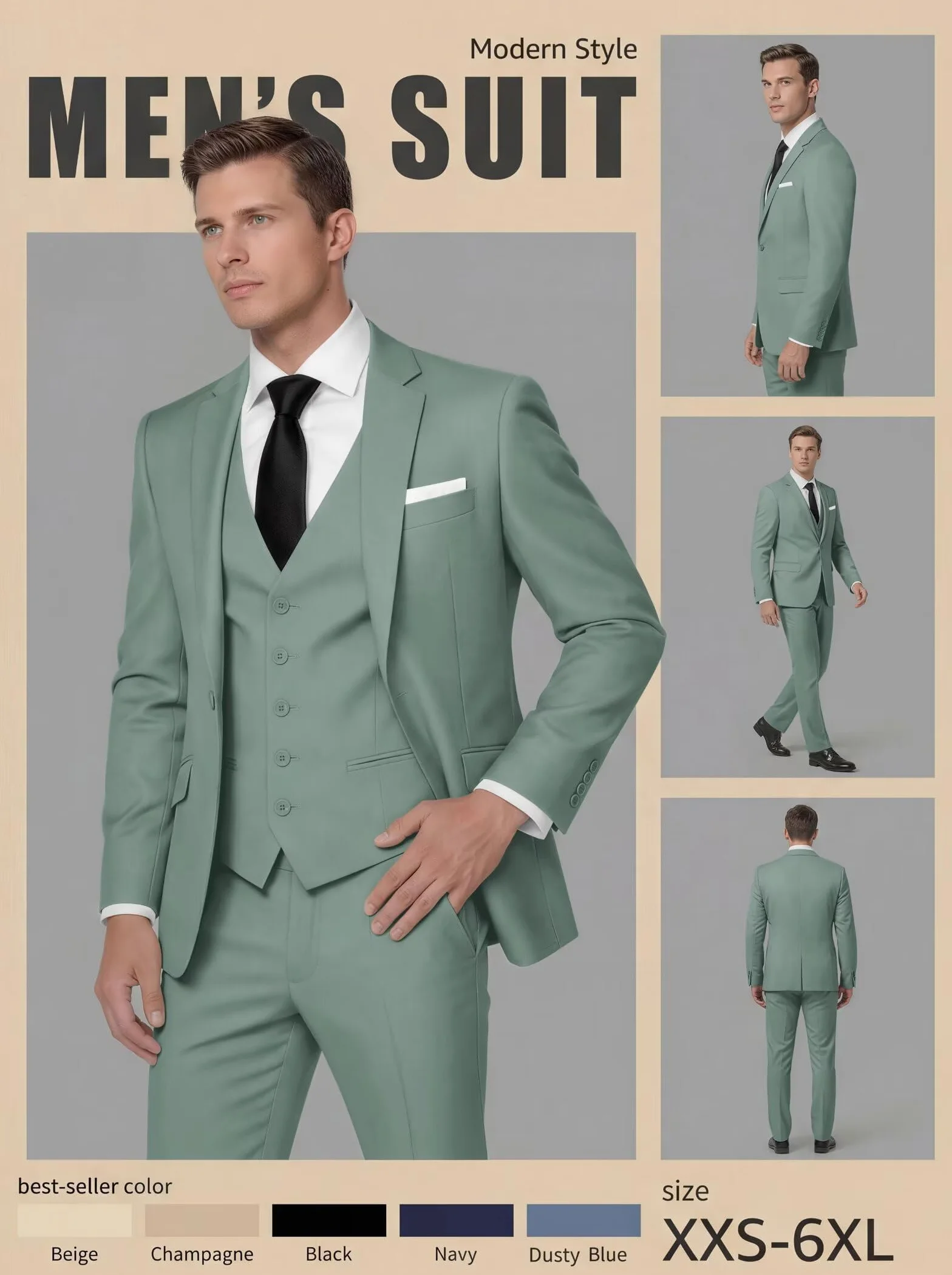 HUUTOE Trajes de 3 piezas para hombre, ajuste delgado, trajes de graduación para hombre, vestido de boda, traje de verano, chaqueta, chaleco, pantalones, esmoquin