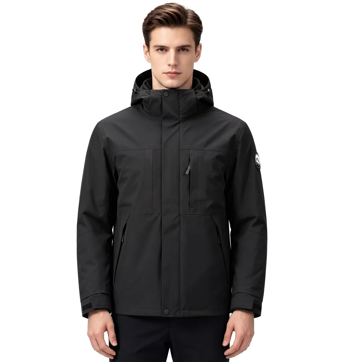 Chaqueta Repelente al Agua Hombre Doble Capa Cortavientos Ligero Abrigo Senderismo Capucha Desmontable