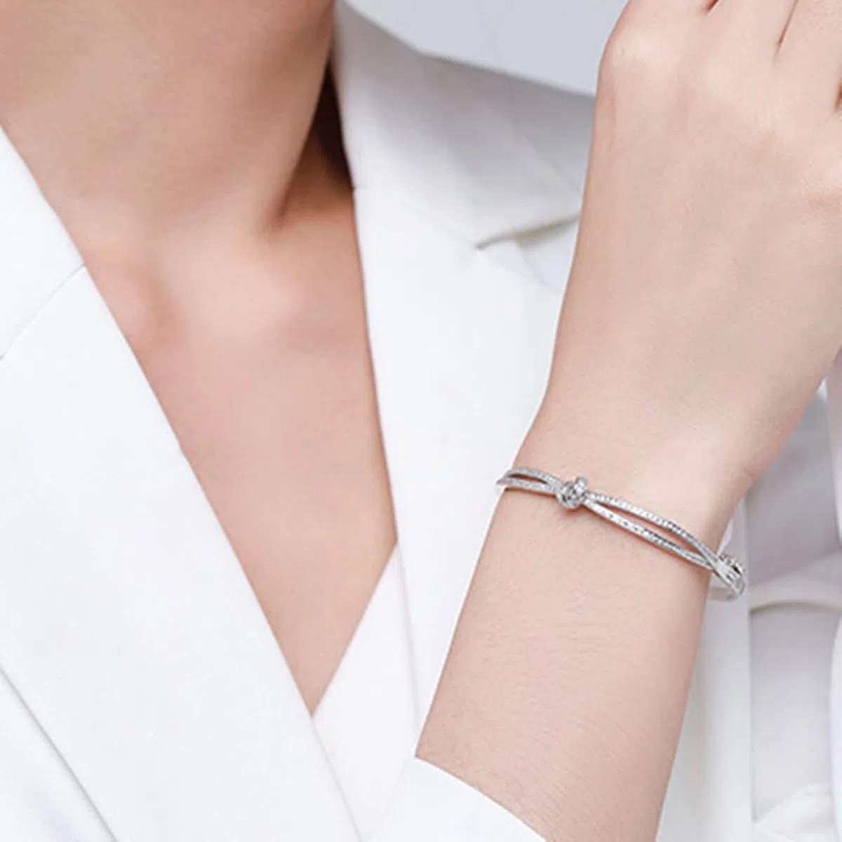 Pulseras de Mujer de Oro Blanco 9Kilates / 14Kilates / 18Kilates, Infinito y Nudo con Moissanita, Cadena 16 CM, Pulsera Mujer Plata